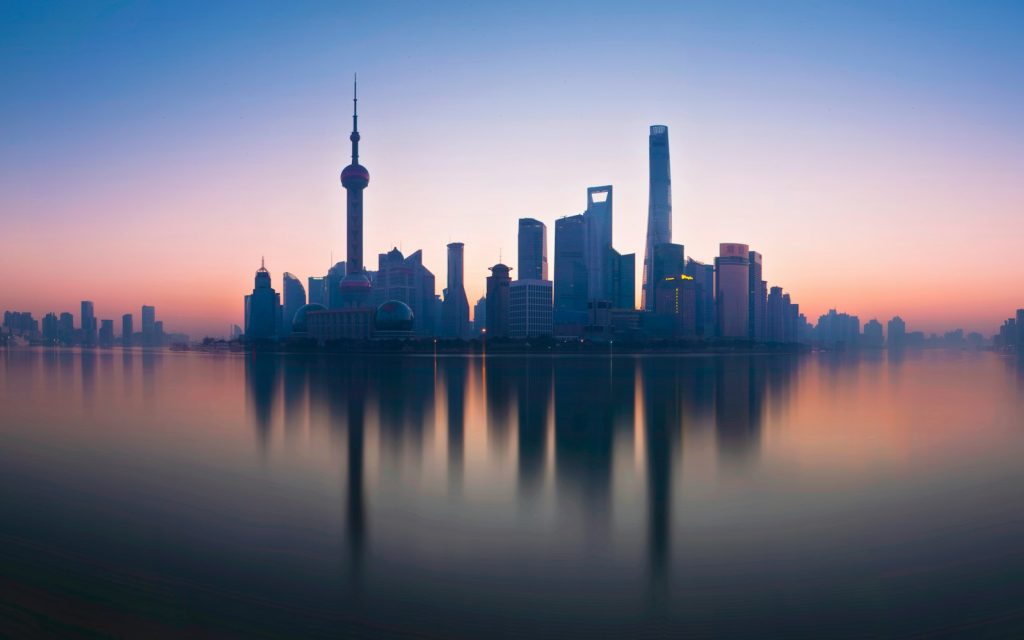 The Lujiazui skyline in Shanghai reflected in the Huangpu River