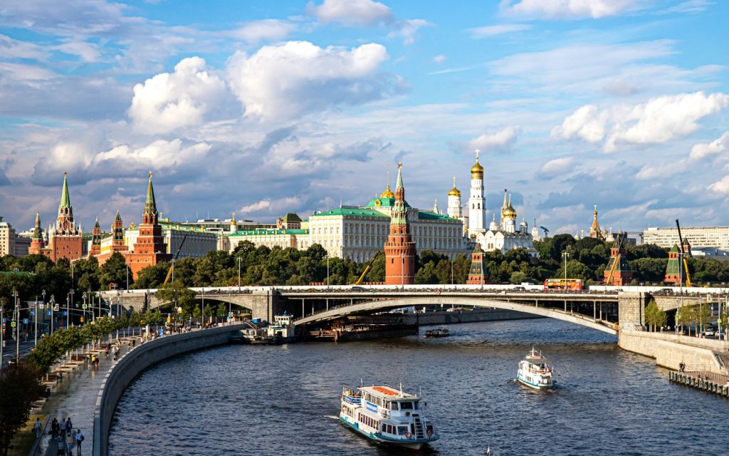 The Moscow Kremlin seen across the river on a clear day