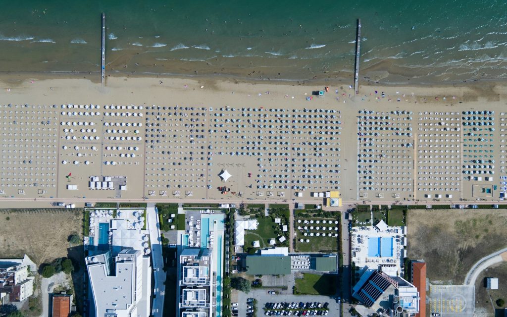 Aerial view of Venice with buildings beside the water